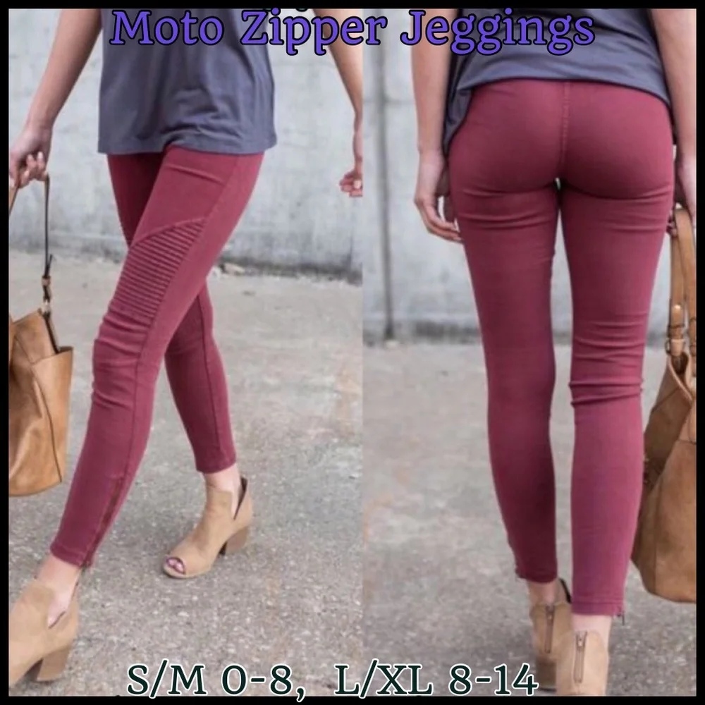 𝗠𝗼𝘁𝗼 𝗝𝗲𝗴𝗴𝗶𝗻𝗴𝘀 ~ with Ankle  Zippers
AVAIL. COLORS~ BLACK, BURGUNDY, PINK, WHITE - Picture 3 of 8